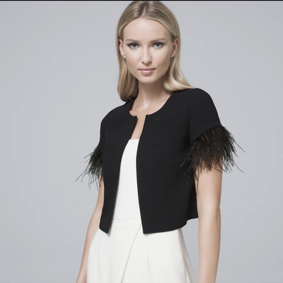 White House Black Market Jackets & Blazers - WHBM Black Feather Trim Bolero Jacket NWT